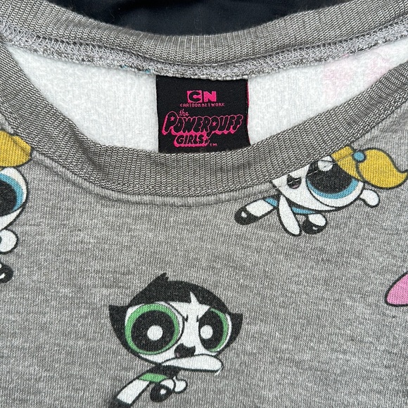 Power Puff Girls Cartoon Network Cropped Crewneck sweatshirt Grey Size L - Picture 2 of 5